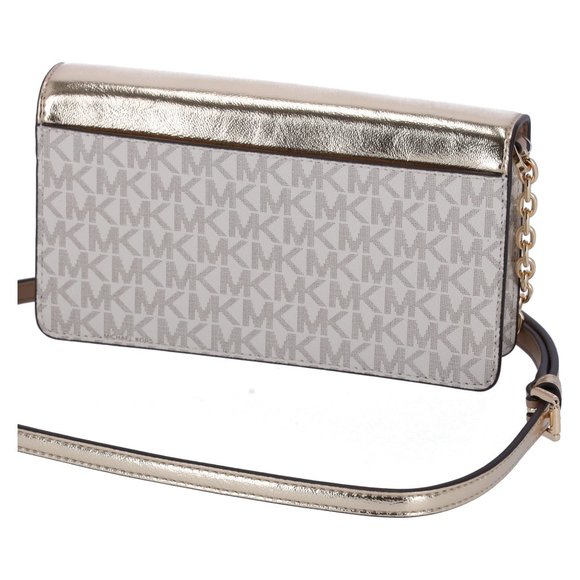 Michael Kors Jet Set Travel Small Signature Clutch Crossbody Vanilla Pale Gold - Picture 10 of 10